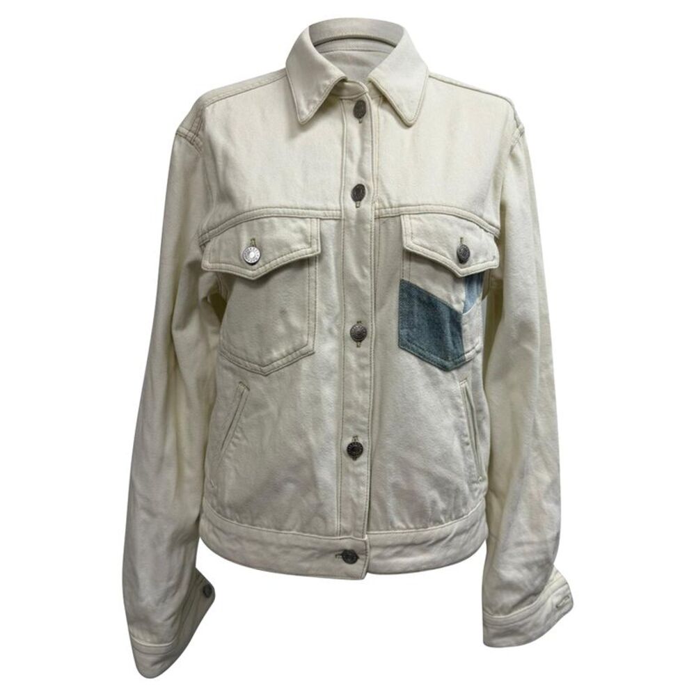 Isabel Marant Etoile Lindy Patchwork Accent Denim Jacket in White Cotton